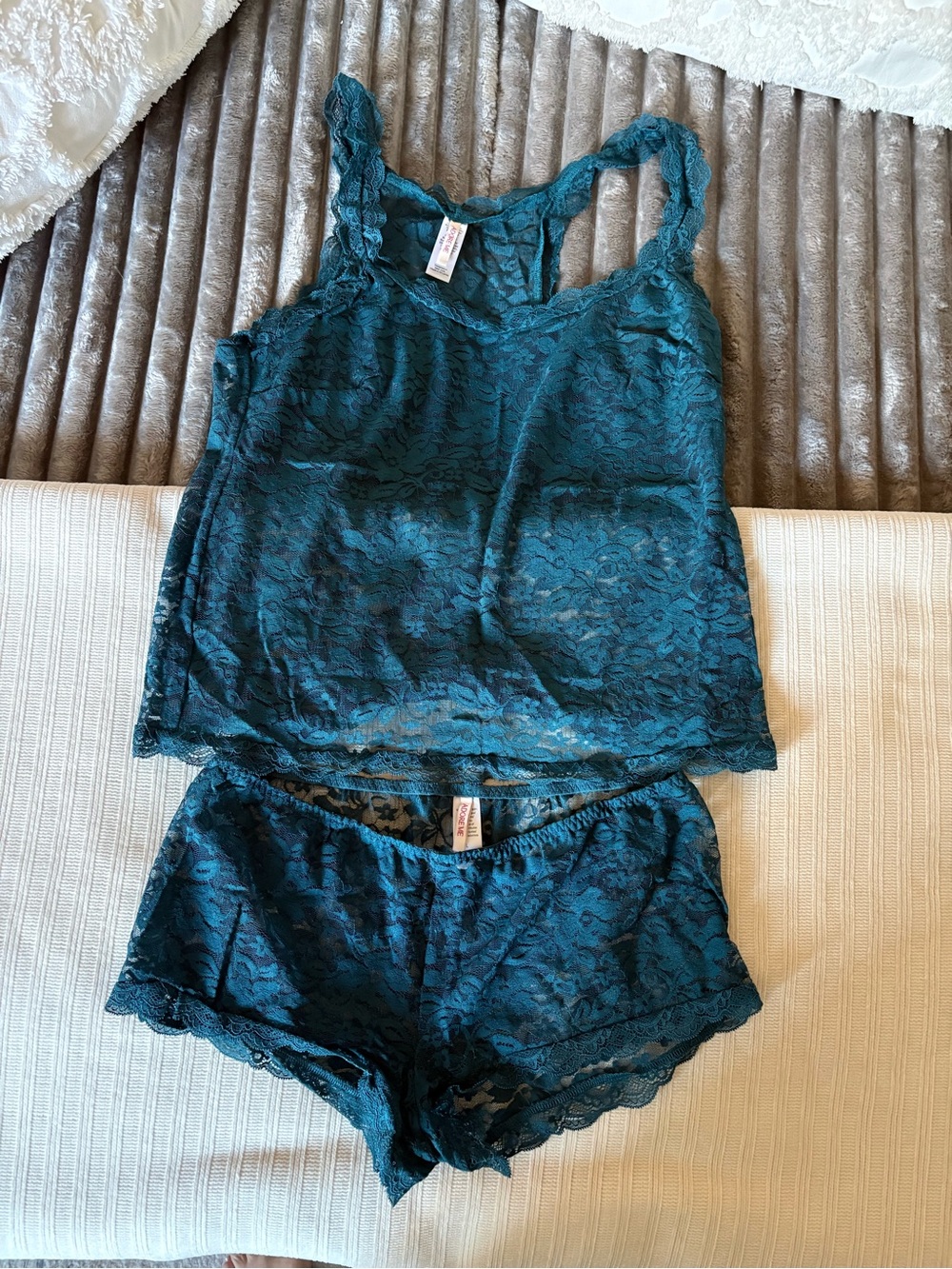 Adore Me Large Lace Cami & Shorts Sleep Set - Teal